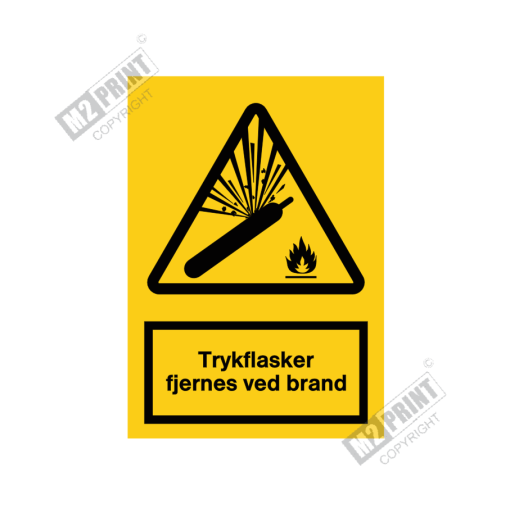 Advarselsskilt - Trykflasker fjernes ved brand