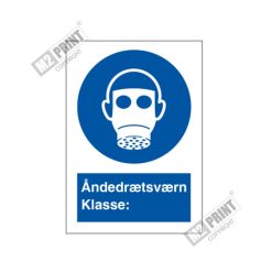 Påbudsskilt - Åndedrætsværn Klasse: