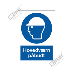 Påbudsskilt - Hovedværn påbudt