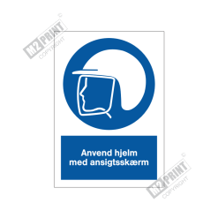 Påbudsskilt - Anvend hjelm med ansigtsskærm