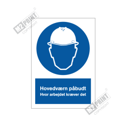 Påbudsskilt - Hovedværn påbudt hvor arbejdet kræver det