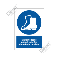 Påbudsskilt - Sikkerhedssko påbudt udenfor afmærkede områder