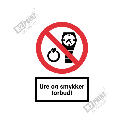 Forbudsskilt - Ure og smykker forbudt