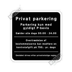 Parkeringsskilt - Parkering kun med gyldigt P-bevis sort