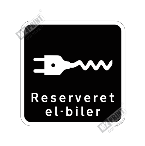 Parkeringsskilt - Reserveret el-biler sort