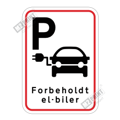 Parkeringsskilt - Parkering forbeholdt el-biler hvid