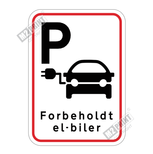 Parkeringsskilt - Parkering forbeholdt el-biler hvid