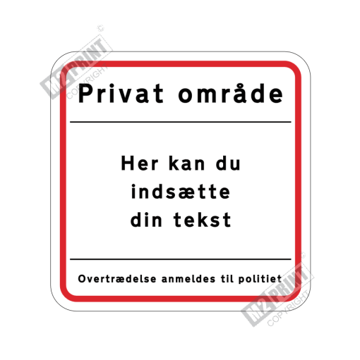 Parkeringsskilt - Privat område hvid - Design selv