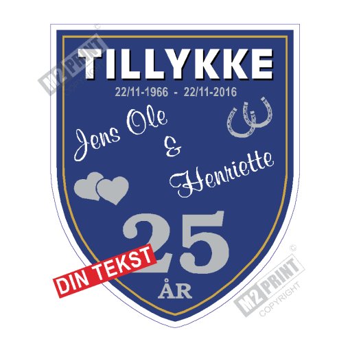 Bryllupsskjold skilt mørk blå, hvid og lys grå (skriv selv tekst)