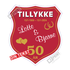 Bryllupsskjold skilt wide crest rød, hvid og gul