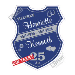 Bryllupsskjold skilt narrow crest mørk blå, hvid og lys grå (skriv selv tekst)