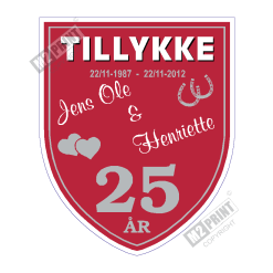 Bryllupsskjold skilt rød, hvid og lys grå (skriv selv tekst)