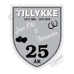 Bryllupsskjold skilt lys grå, hvid og sort (skriv selv tekst)