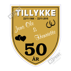 Bryllupsskjold skilt gul, hvid og sort (skriv selv tekst)