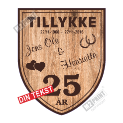 Bryllupsskjold skilt træ look (skriv selv tekst)