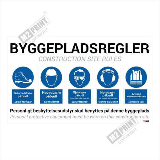 Byggepladsskilt - Byggepladsregler 60 x 100 cm