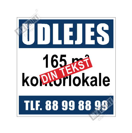 Udlejes skilt kvadratisk blå